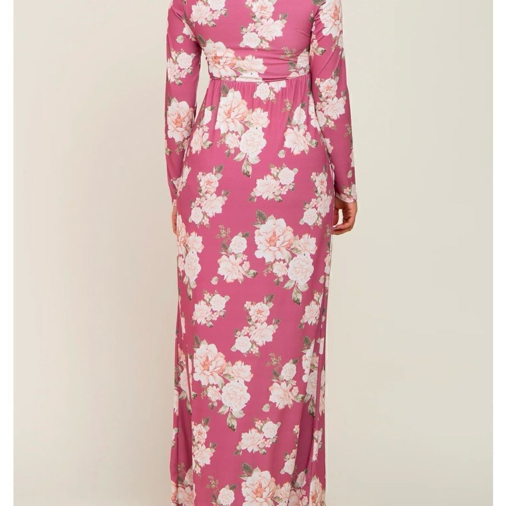 Mauve floral button front maternity plus maxi dress - Picture 3 of 3